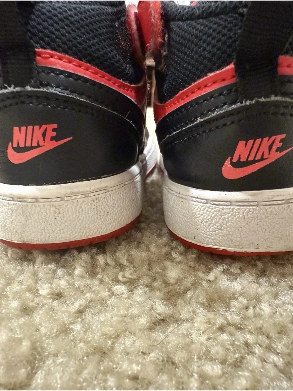 Nike Toddler Kids Court Borough Mid 2 Shoes Black And Red 9c